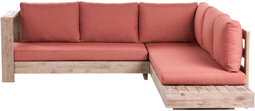 Lauko baldų komplektas Beliani Sodo kampinė sofa 5 asmenims MARETTIMO dešininė raudoni sertifikuota akacijos mediena