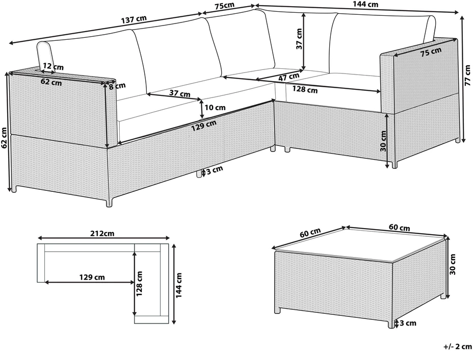 Lauko baldų komplektas Beliani Sodo kampinė sofa su staliuku 4 asmenims AVOLA kairinė, pilka, technoratanas