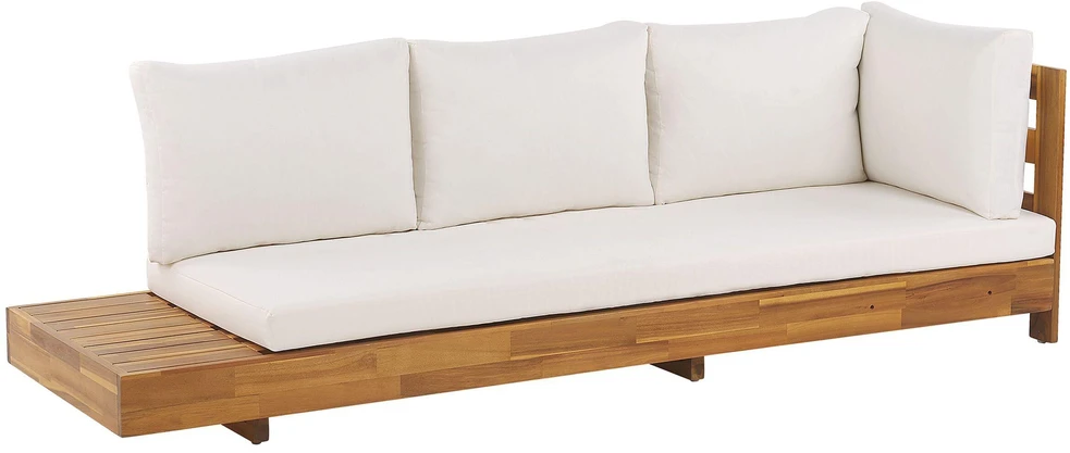 Lauko baldų komplektas Beliani Sodo kampinė sofa 5 asmenims MARETTIMO kairinė, kreminė balta, sertifikuota akacijos mediena