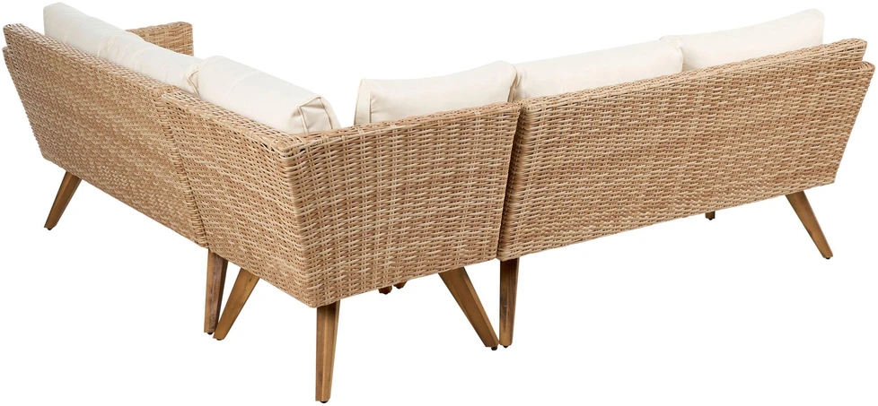 Lauko baldų komplektas Beliani Sodo kampinė sofa su staliuku 6 asmenims VITTORIA technoratanas, kreminė balta