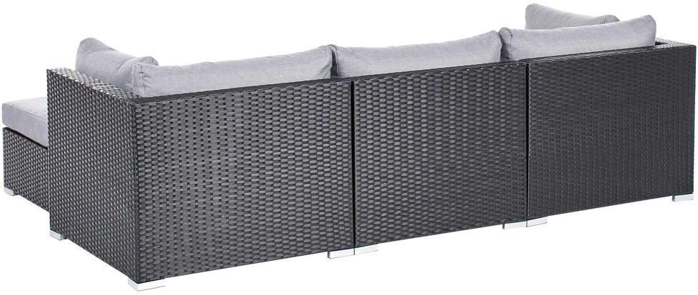 Lauko baldų komplektas Beliani Sodo kampinė sofa su staliuku 4 asmenims SANO kairinė, juodos spalvos technoratanas