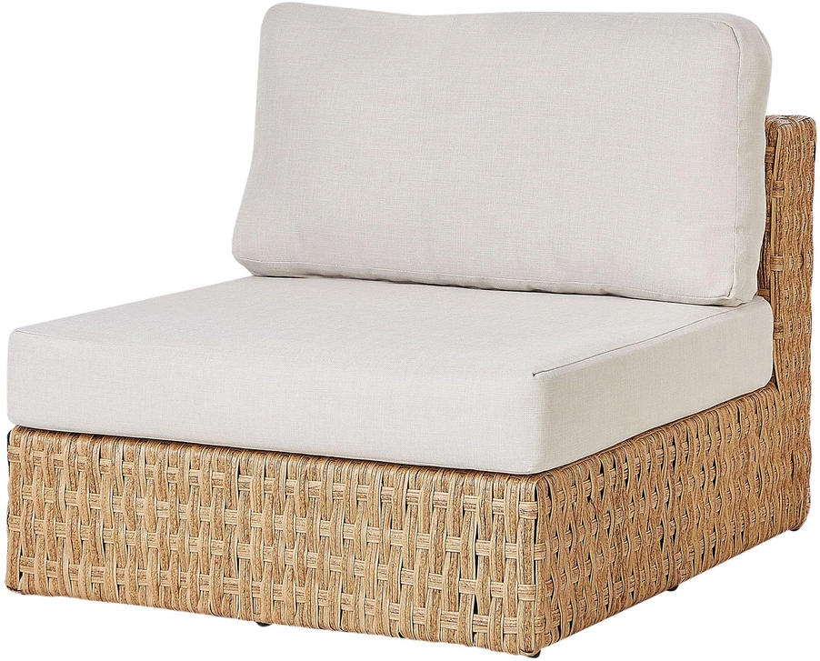 Lauko baldų komplektas Beliani Sodo kampinė sofa su staliuku 4 asmenims OLIVERI Kairinė Smėlio spalvos dirbtinis ratanas