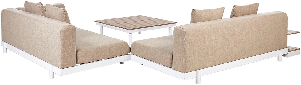 Lauko baldų komplektas Beliani Sodo kampinė sofa su staliuku 5 asmenims MISSANELLO smėlio spalvos