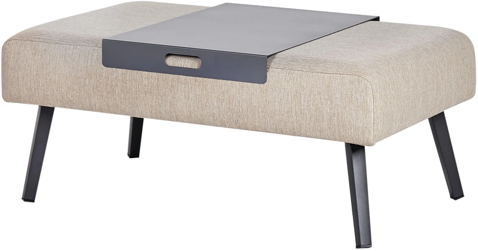 Lauko baldų komplektas Beliani Sodo kampinė sofa su staleliu 4 asmenims SORRIVOLI kairinė Smėlio spalvos