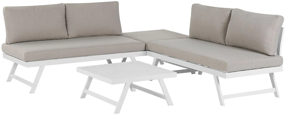 Lauko baldų komplektas Beliani Sodo kampinė sofa su staliuku 5 asmenims COCCORINO smėlio ir pilkos spalvos metalas