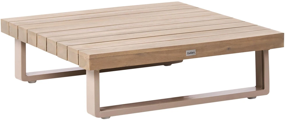 Lauko baldų komplektas Beliani Sodo kampinė sofa su staliuku 5 asmenims MYKONOS, sertifikuota akacijos mediena, smėlio ir pilkos spalvos, dešininė