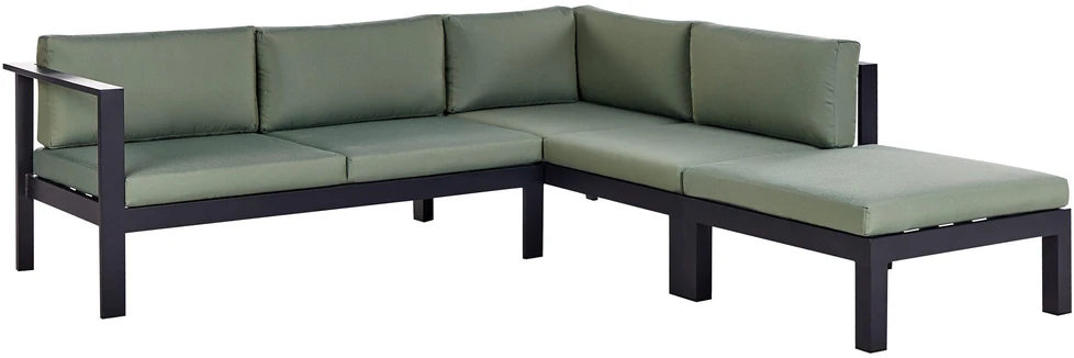 Lauko baldų komplektas Beliani Sodo kampinė sofa su staliuku 5 asmenims MESSINA kairinė žalia metalinė