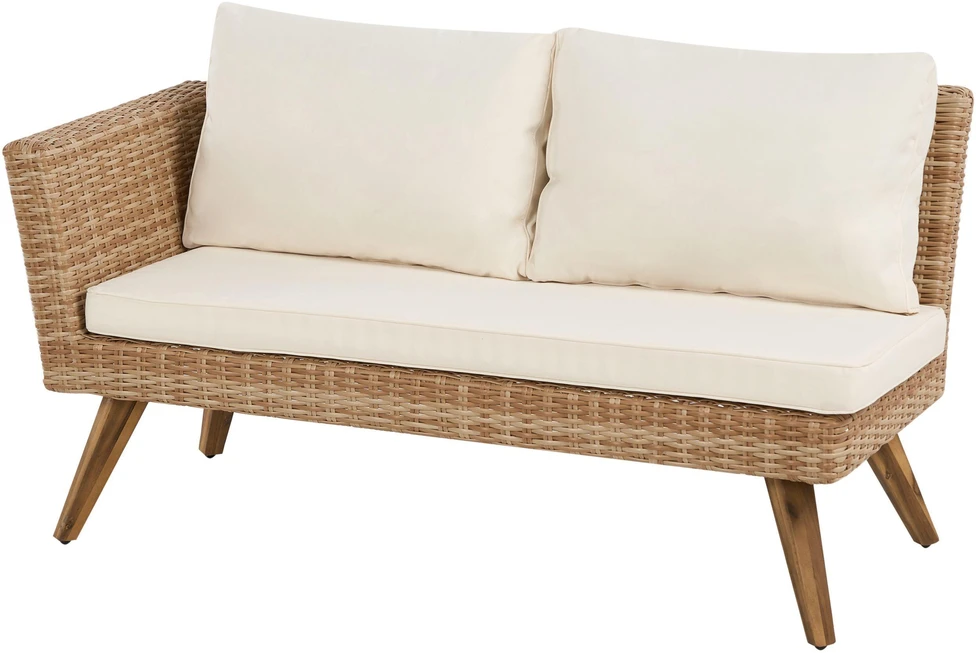 Lauko baldų komplektas Beliani Sodo kampinė sofa su staliuku 6 asmenims VITTORIA technoratanas, kreminė balta