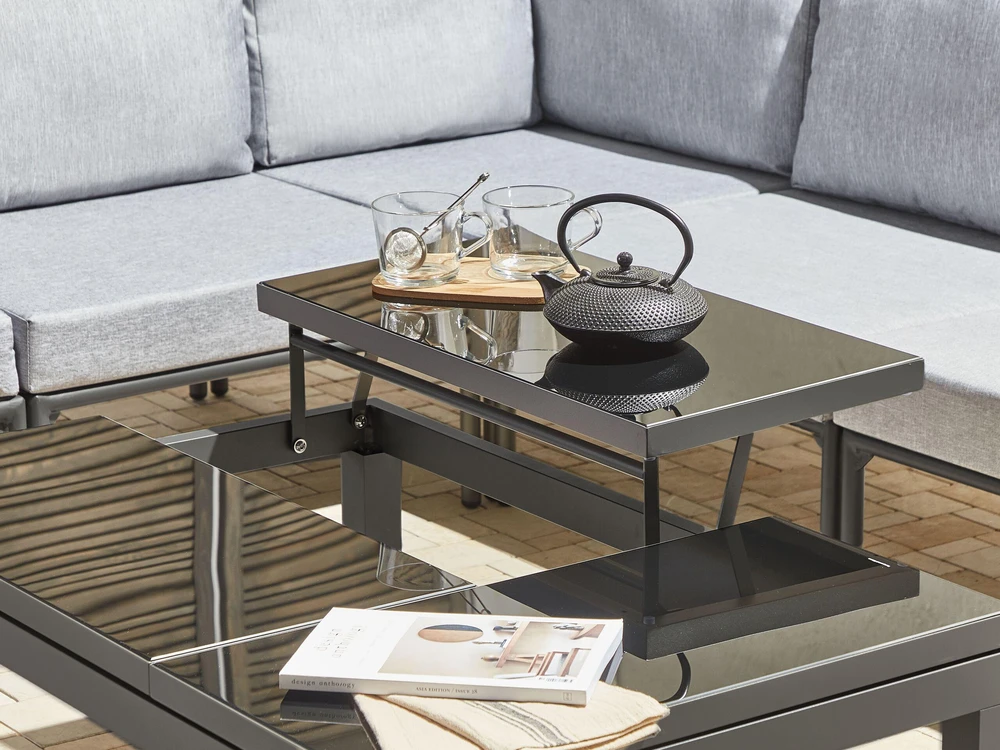 Lauko baldų komplektas Beliani Sodo kampinė sofa su staliuku 6 asmenims FORANO pilka metalinė