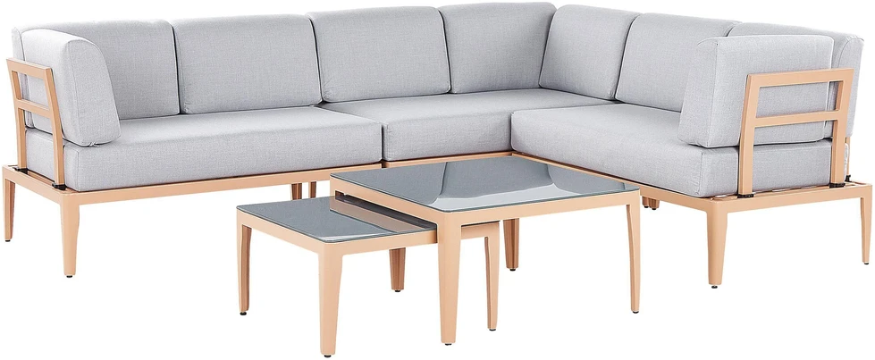 Lauko baldų komplektas Beliani Sodo kampinė sofa su staliuku 6 asmenims RIMA III kairinė, pilka, metalinė, modulinė