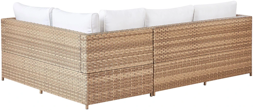 Lauko baldų komplektas Beliani Sodo kampinė sofa su stalu AVOLA, kairinė, kreminė balta, technorotangas