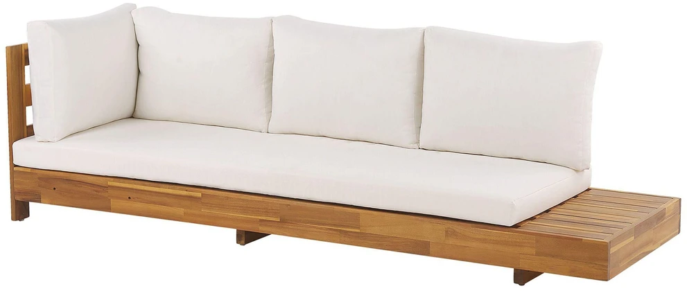 Lauko baldų komplektas Beliani Sodo kampinė sofa 5 asmenims MARETTIMO dešininė, kreminė balta, sertifikuota akacijos mediena