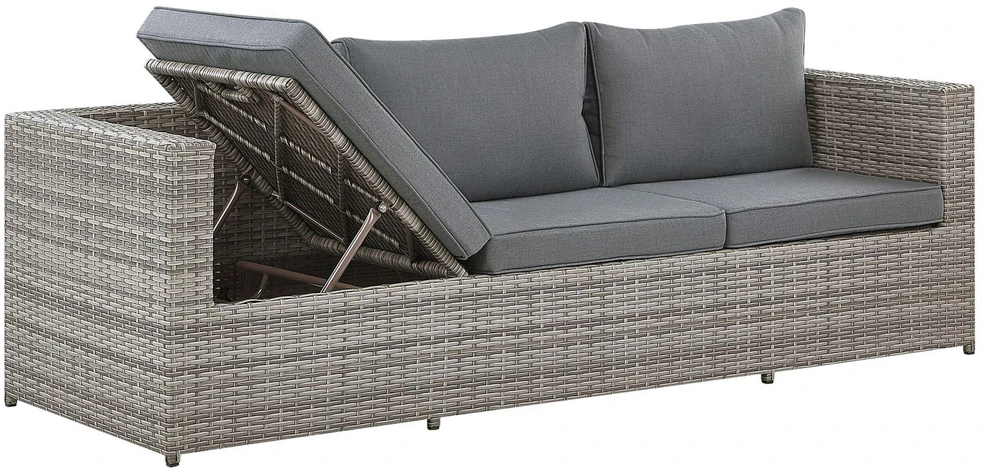 Lauko baldų komplektas Beliani Sodo kampinė sofa su staliuku 5 asmenims SABBIA Modulinis technoratanas Kairinis Šviesiai pilkas