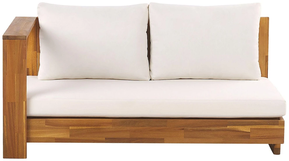 Lauko baldų komplektas Beliani Sodo kampinė sofa 5 asmenims MARETTIMO dešininė, kreminė balta, sertifikuota akacijos mediena