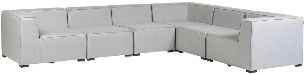 Lauko baldų komplektas Beliani Sodo kampinė sofa su pufu 7 asmenims AREZZO kairinė šviesiai pilka modulinė