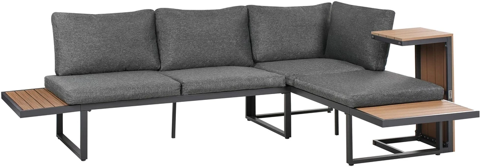 Lauko baldų komplektas Beliani Sodo kampinė sofa su staliuku 4 asmenims PIENZA kairinė, šviesiai ruda/pilka