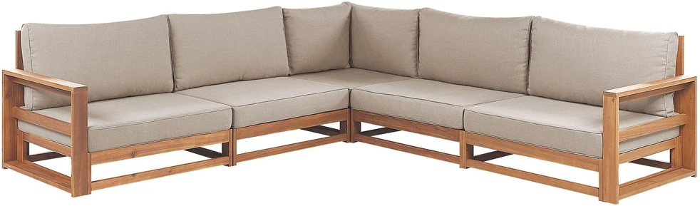 Lauko baldų komplektas Beliani Sodo kampinė sofa su staliuku 5 žmonėms TIMOR Šviesiai ruda Sertifikuota akacijos mediena Modulinė