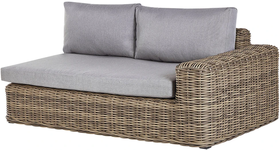 Lauko baldų komplektas Beliani Sodo kampinė sofa su pufu 6 asmenims PALERMO šviesiai ruda technorattanas, modulinė