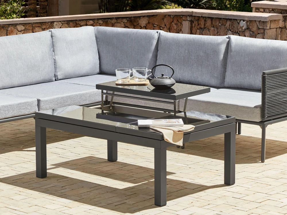 Lauko baldų komplektas Beliani Sodo kampinė sofa su staliuku 6 asmenims FORANO pilka metalinė
