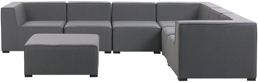 Lauko baldų komplektas Beliani Sodo kampinė sofa su otomane 7 asmenims AREZZO Modulinė Dešininė Pilka