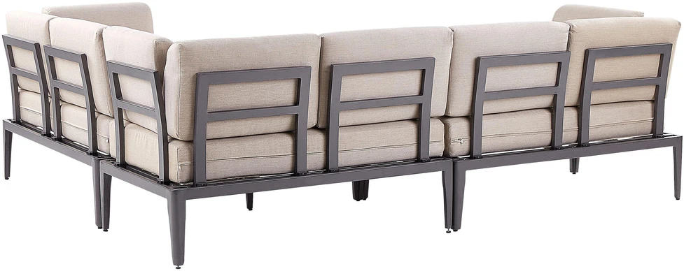 Lauko baldų komplektas Beliani Sodo kampinė sofa su staliuku 6 asmenims RIMA III kairinė smėlio spalvos metalinė modulinė