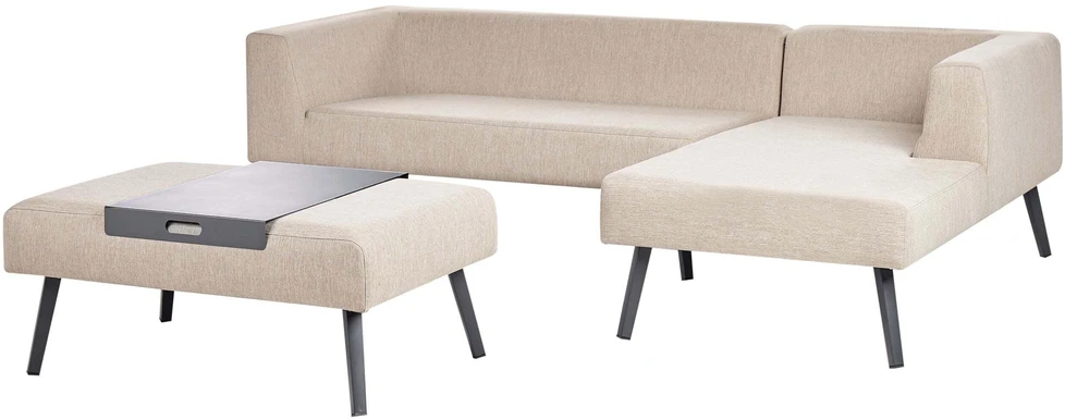 Lauko baldų komplektas Beliani Sodo kampinė sofa su staleliu 4 asmenims SORRIVOLI kairinė Smėlio spalvos