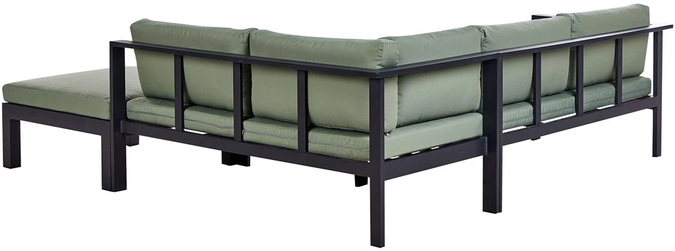 Lauko baldų komplektas Beliani Sodo kampinė sofa su staliuku 5 asmenims MESSINA kairinė žalia metalinė
