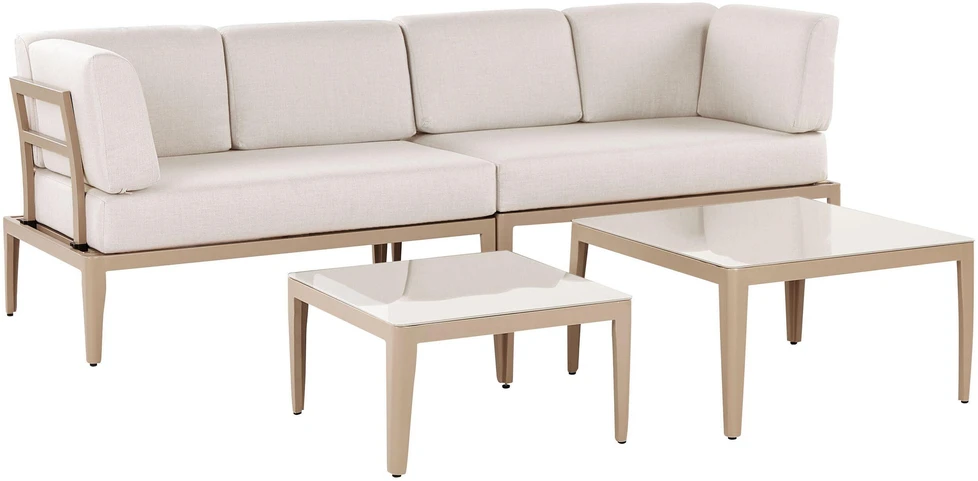 Lauko baldų komplektas Beliani Sodo kampinė sofa su staliuku 6 asmenims RIMA III kairinė, šviesiai smėlio spalvos
