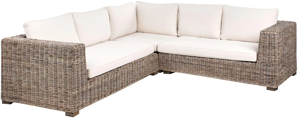 Lauko baldų komplektas Beliani Sodo kampinė sofa su pufu 5 asmenims RINELLA, pilkas ratanas