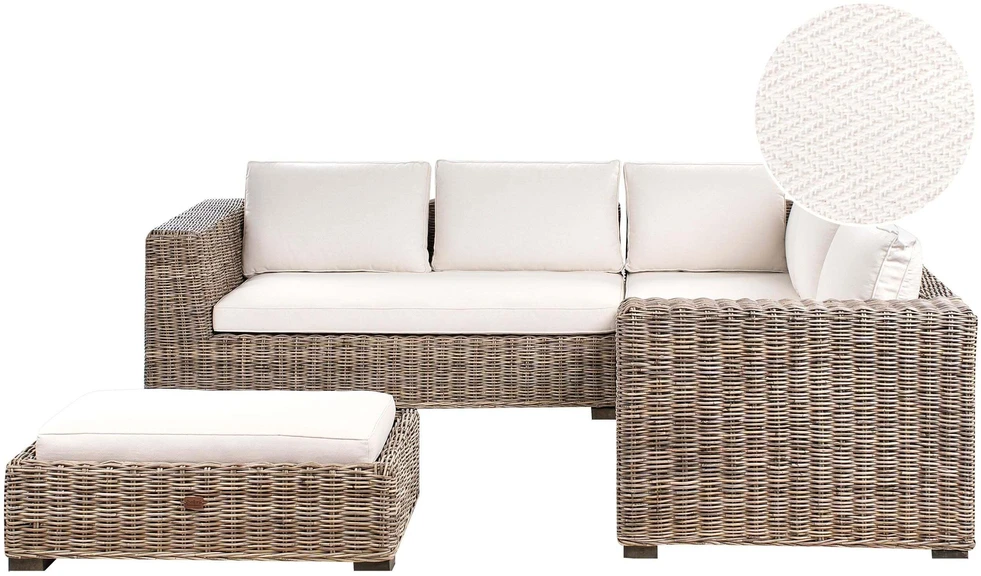 Lauko baldų komplektas Beliani Sodo kampinė sofa su pufu 5 asmenims RINELLA, pilkas ratanas