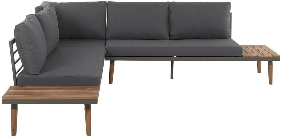 Lauko baldų komplektas Beliani Sodo kampinė sofa su staliuku 5 asmenims CORATO pilka akacijos mediena
