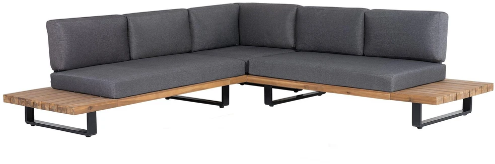 Lauko baldų komplektas Beliani Sodo kampinė sofa su stalu 5 asmenims MYKONOS dešininė tamsiai pilka, sertifikuota akacijos mediena