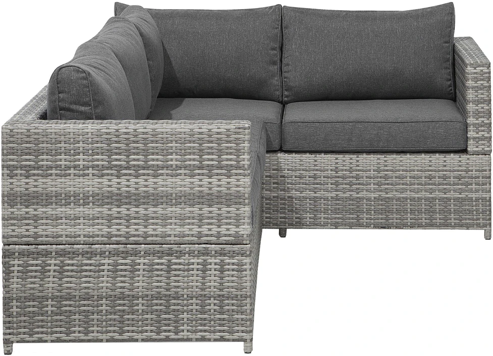 Lauko baldų komplektas Beliani Sodo kampinė sofa su staliuku 4 asmenims AVOLA kairinė, pilka, technoratanas