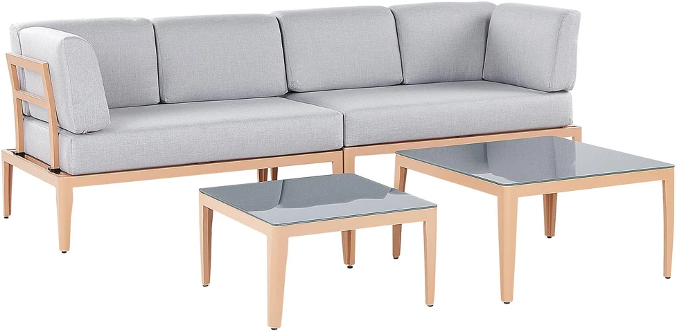 Lauko baldų komplektas Beliani Sodo kampinė sofa su staliuku 6 asmenims RIMA III kairinė, pilka, metalinė, modulinė