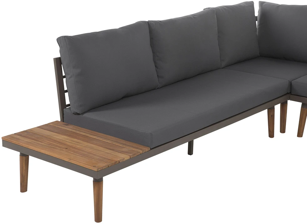 Lauko baldų komplektas Beliani Sodo kampinė sofa su staliuku 5 asmenims CORATO pilka akacijos mediena