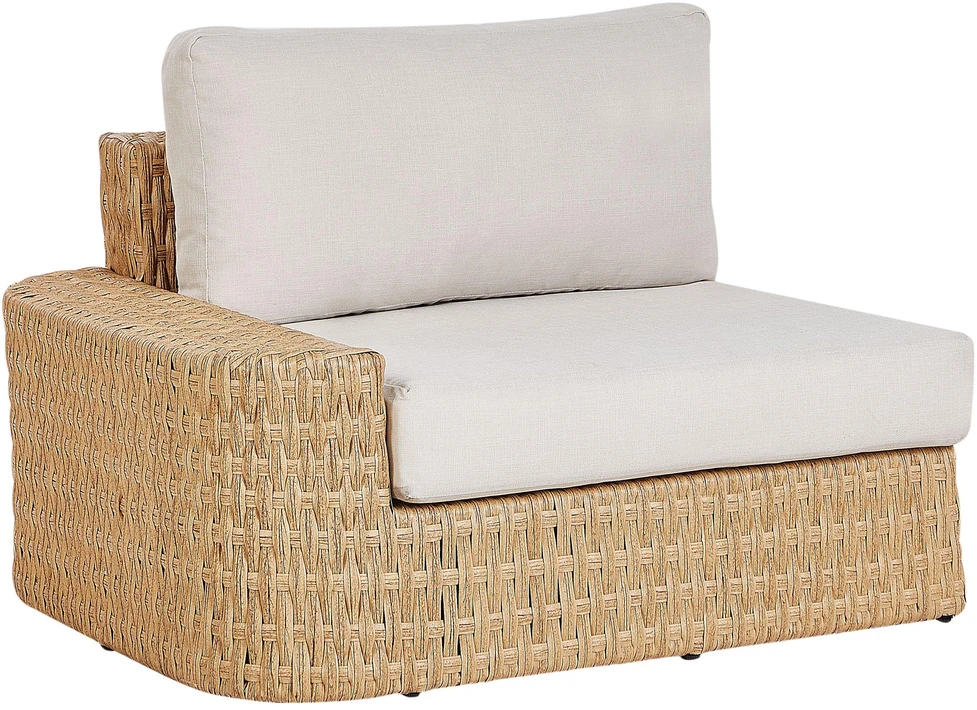 Lauko baldų komplektas Beliani Sodo kampinė sofa su staliuku 4 asmenims OLIVERI Kairinė Smėlio spalvos dirbtinis ratanas