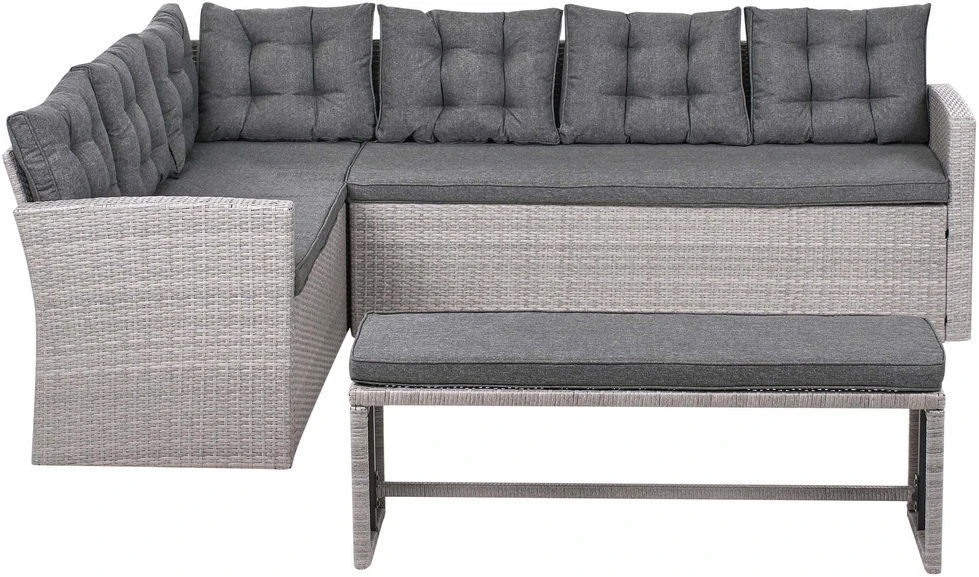 Lauko baldų komplektas Beliani Sodo kampinė sofa VITERBO, 8 vietų, pilka, technoratanas