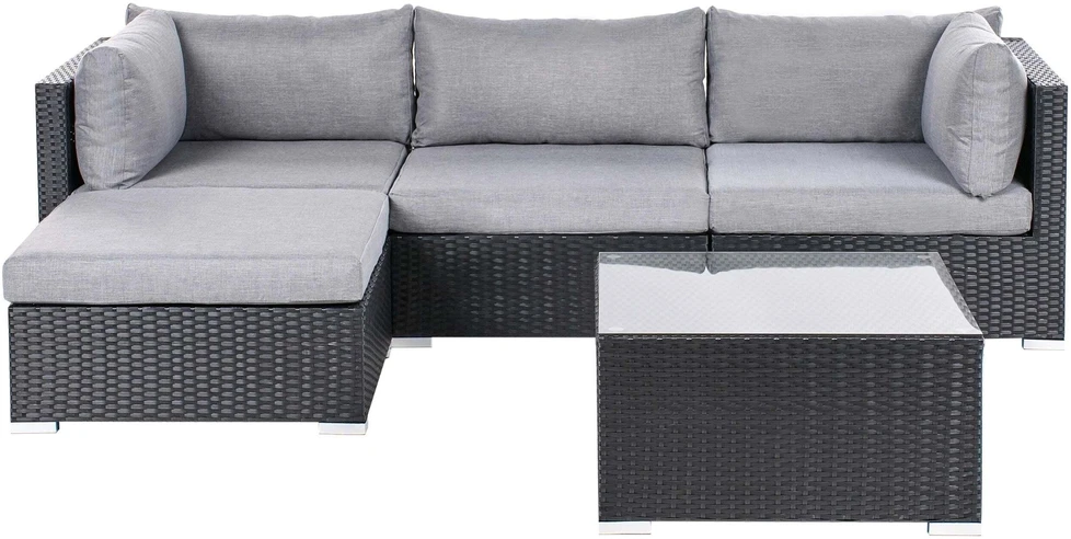Lauko baldų komplektas Beliani Sodo kampinė sofa su staliuku 4 asmenims SANO dešininė, juoda, technoratanas