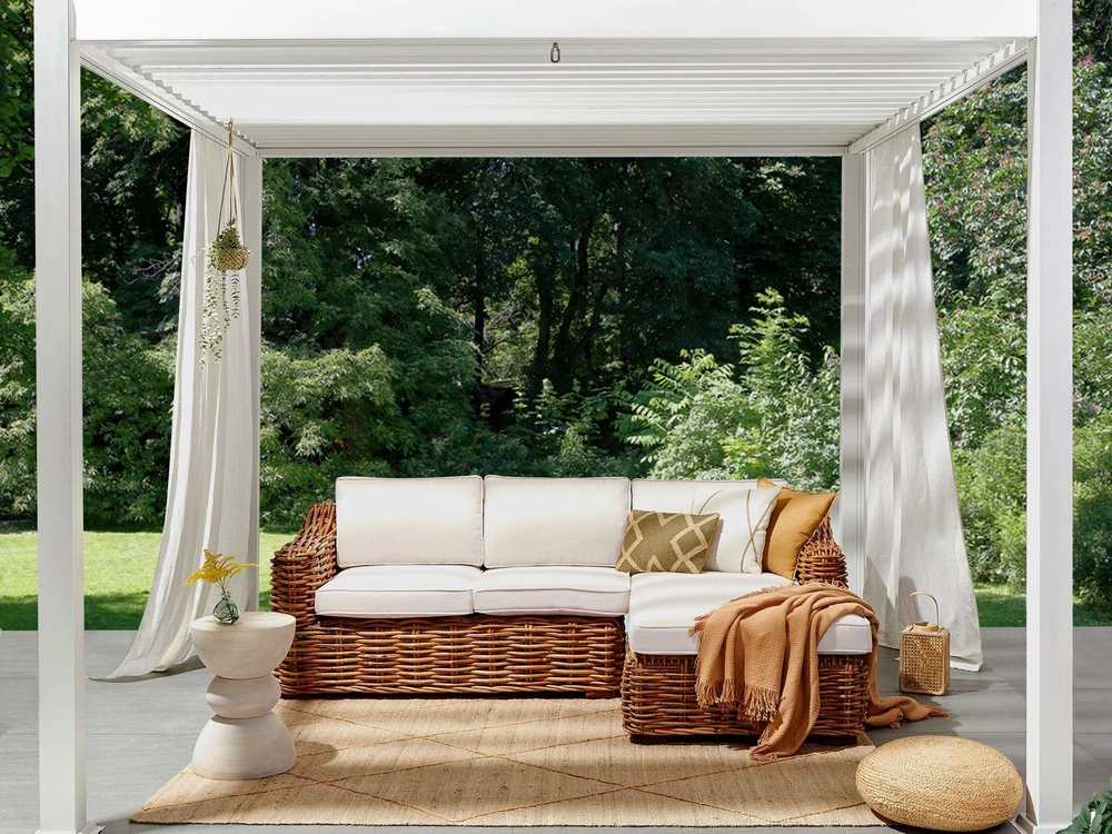 Lauko baldų komplektas Beliani Sodo kampinė sofa 3 asmenims BRIATICO Kairinė, natūralus ratanas