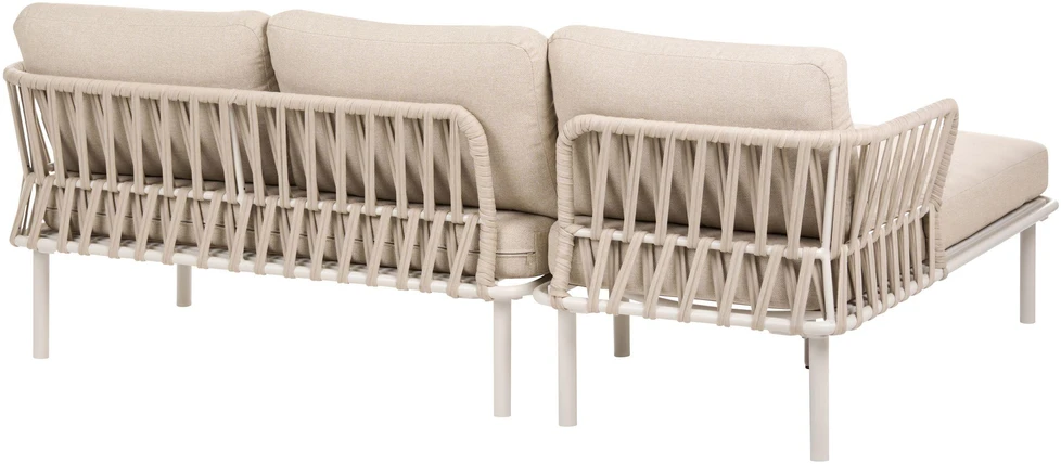 Lauko baldų komplektas Beliani Sodo kampinė sofa su staliuku 3 žmonėms ORTE, metalinė, smėlio spalvos, dešinės pusės