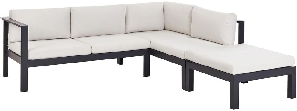 Lauko baldų komplektas Beliani Sodo kampinė sofa su staliuku 5 asmenims MESSINA kairinė, balta, metalinė