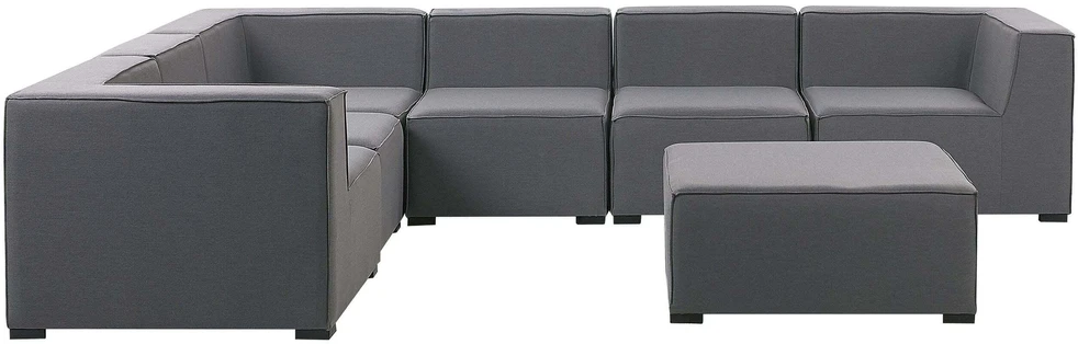 Lauko baldų komplektas Beliani Sodo kampinė sofa su otomane 7 asmenims AREZZO Modulinė Dešininė Pilka