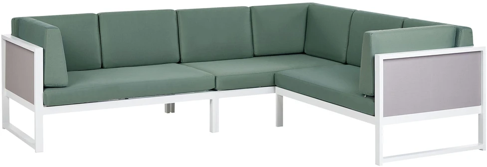 Lauko baldų komplektas Beliani Sodo kampinė sofa su stalu 6 asmenims CASTELLA/FRATTE kairinė, žalia, metalinė