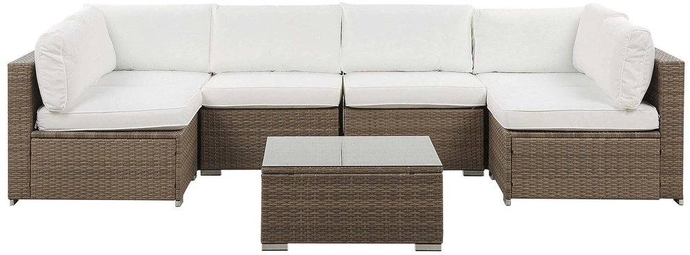 Lauko baldų komplektas Beliani Sodo kampinė sofa su staliuku 6 asmenims BELVEDERE Baltas technoratanas