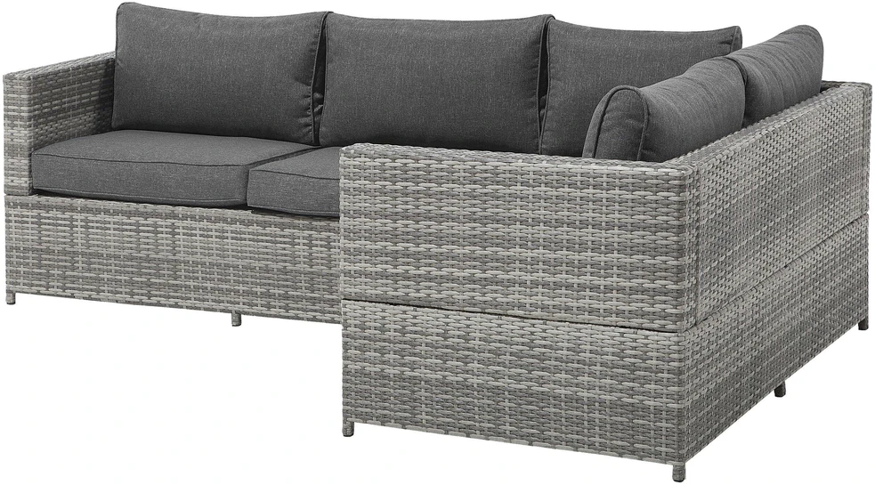 Lauko baldų komplektas Beliani Sodo kampinė sofa su staliuku 4 asmenims AVOLA kairinė, pilka, technoratanas
