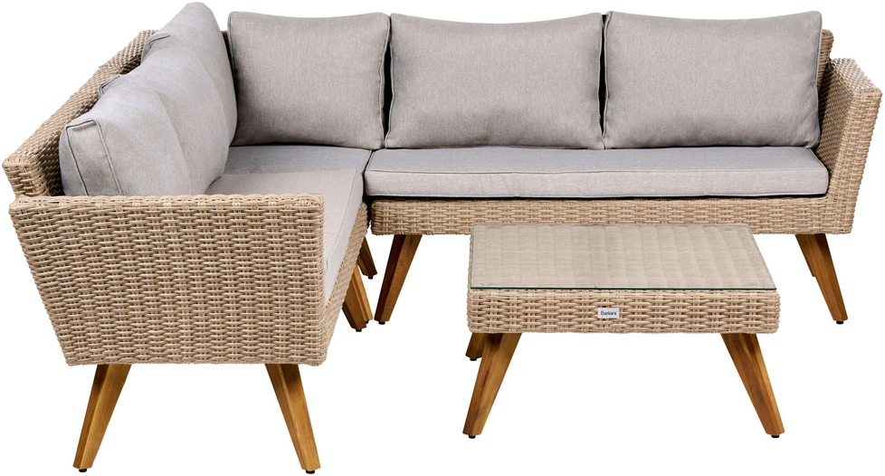 Lauko baldų komplektas Beliani Sodo kampinė sofa su staliuku 6 asmenims VITTORIA technoratanas pilka