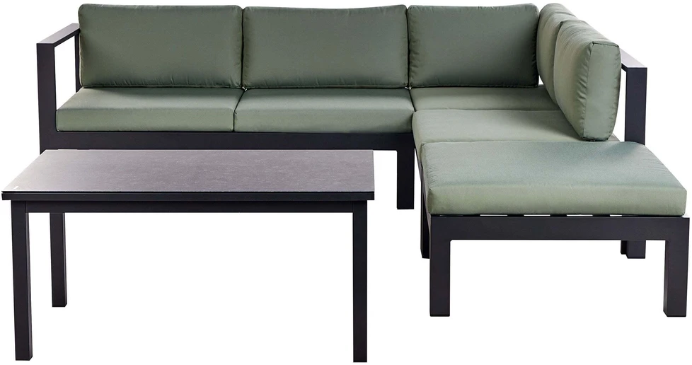 Lauko baldų komplektas Beliani Sodo kampinė sofa su staliuku 5 asmenims MESSINA kairinė žalia metalinė