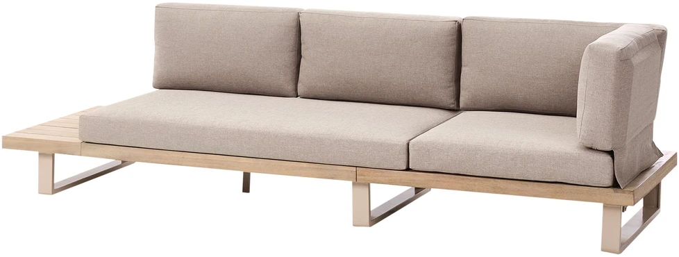 Lauko baldų komplektas Beliani Sodo kampinė sofa su staliuku 5 asmenims MYKONOS, sertifikuota akacijos mediena, smėlio ir pilkos spalvos, dešininė