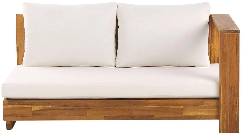 Lauko baldų komplektas Beliani Sodo kampinė sofa 5 asmenims MARETTIMO kairinė, kreminė balta, sertifikuota akacijos mediena