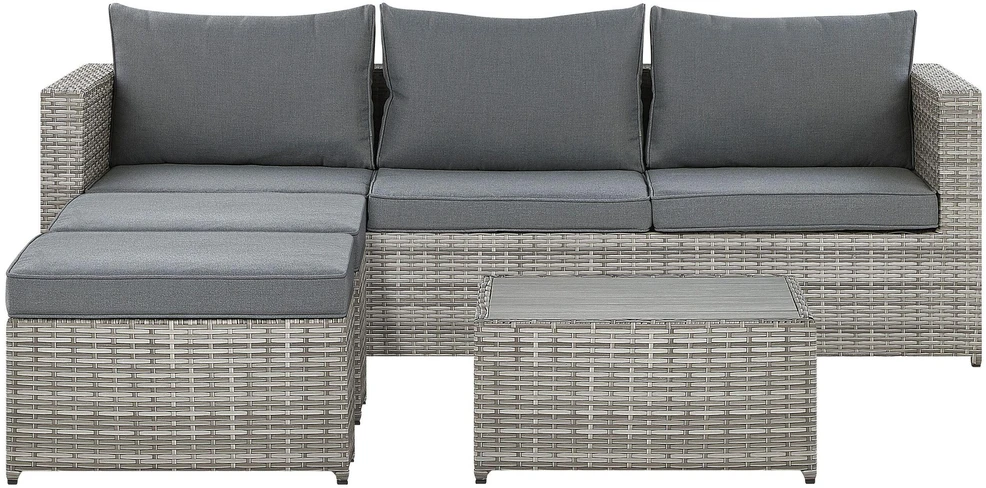 Lauko baldų komplektas Beliani Sodo kampinė sofa su staliuku 5 asmenims SABBIA Modulinis technoratanas Kairinis Šviesiai pilkas